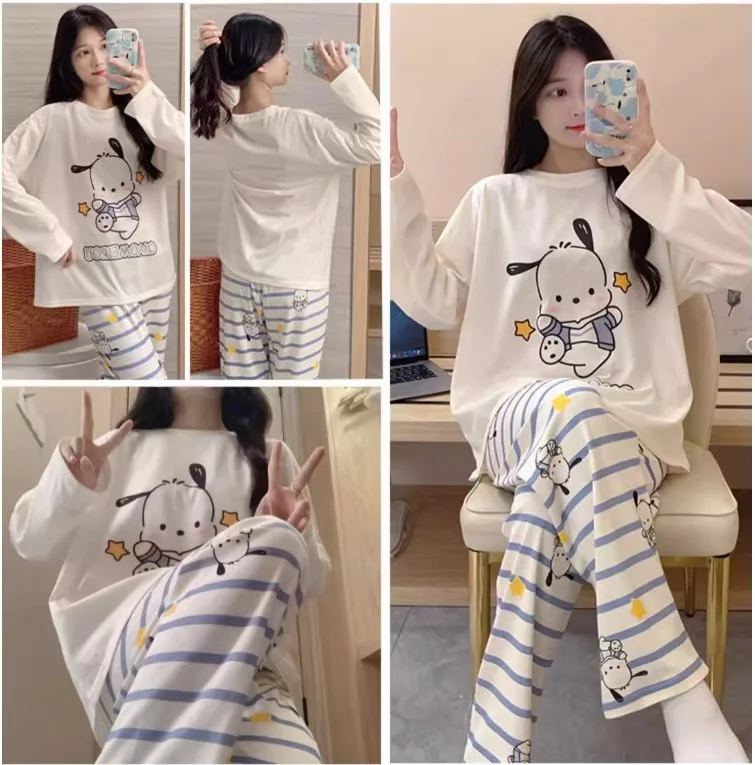 

Kawai Sanrio Kuromi Cartoon Two Piece Pajamas New South Korea Autumn Soft Hnome Wear Outgoig Girls Christmas Gift Clothing
