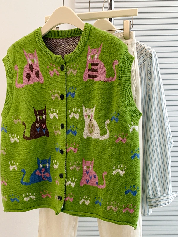 

Модный мультяшный вышитый круглый жилет Ne Svel, свитер, верхняя одежда для женщин, большой размер, повседневный свободный крой, зима