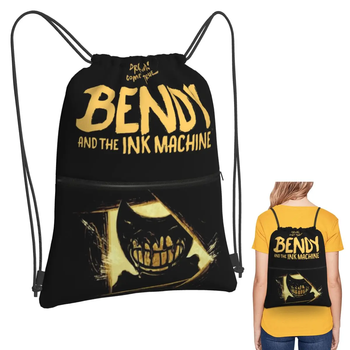 

Bendy And The Ink Machine Cartoon Game Backpacks Casual Drawstring Bags Sundries Bag Book Bags for Travel School