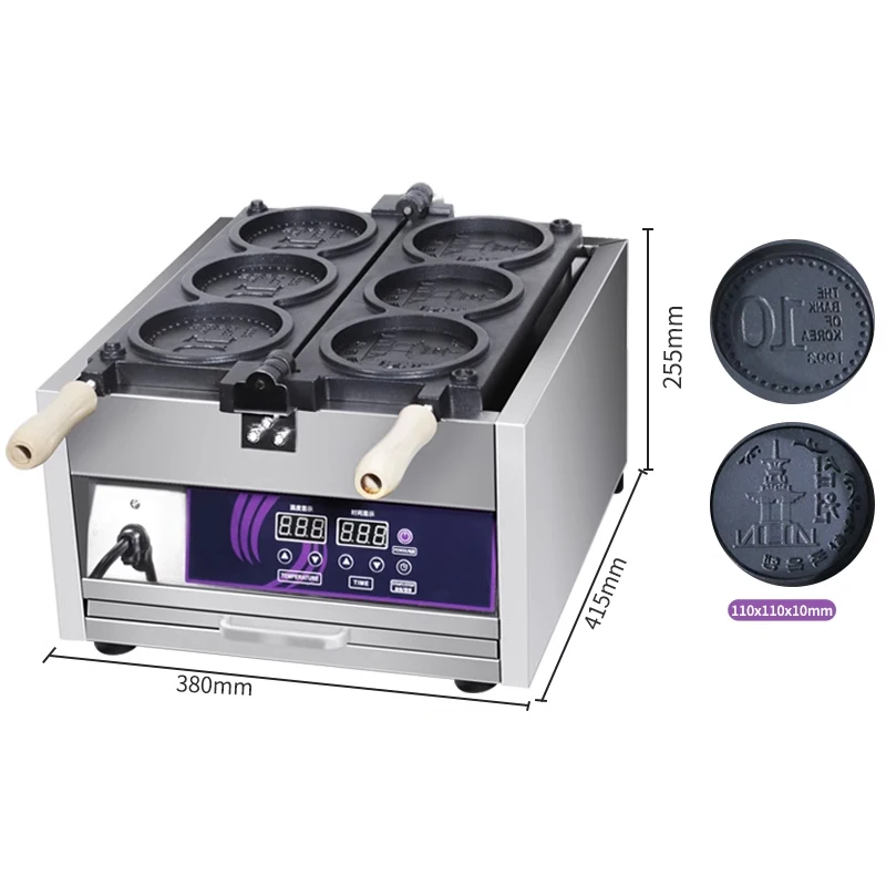 Commercial or Household 4pcs Korean Currency Maker Stainless Steel Electric 220V 110V Gold Coin Waffle Cake Machine