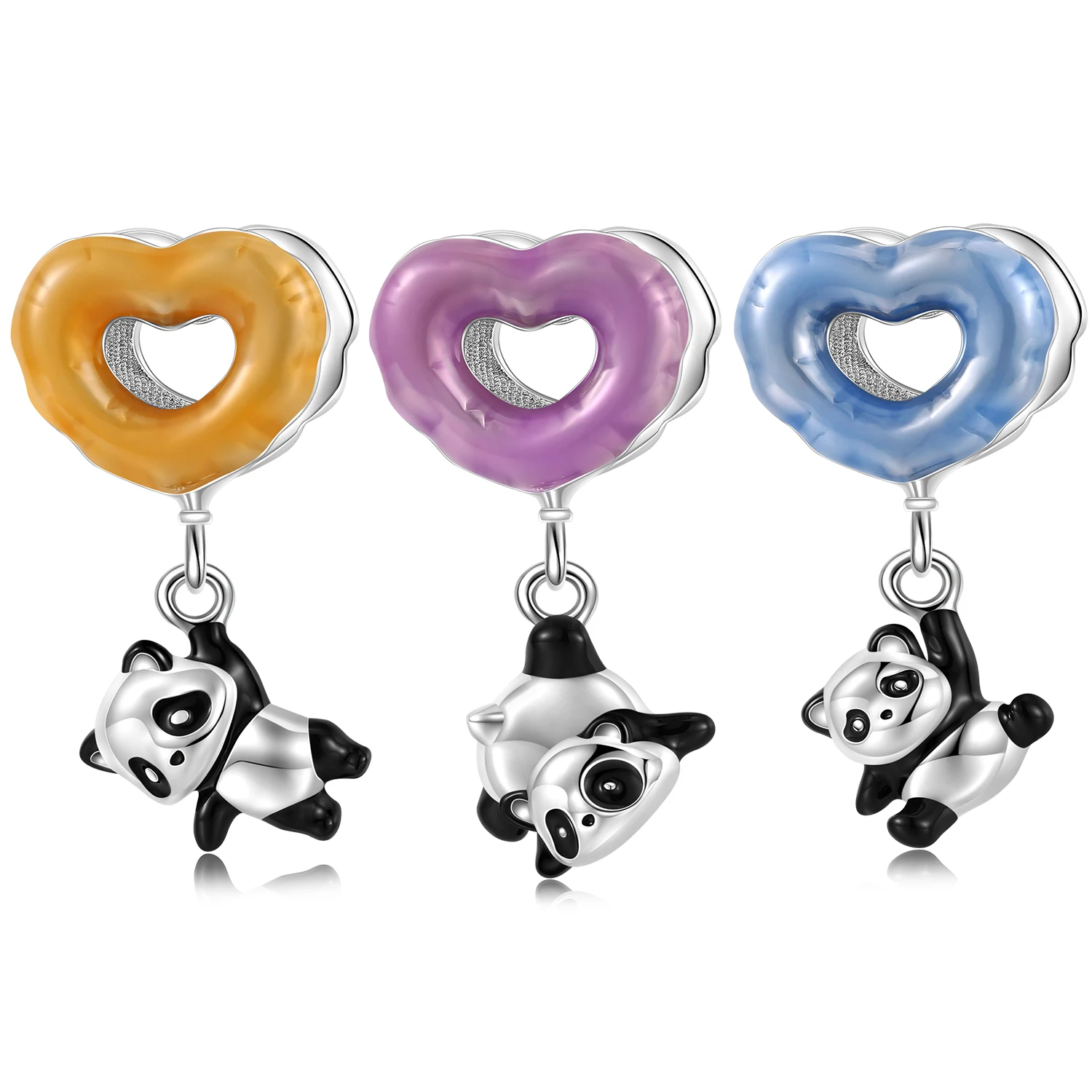 

925 Sterling Silver Color Romantic Heart Balloon Pendant Panda Doll Bead Charms for Bracelets Necklace Birthday Jewelry Gifts