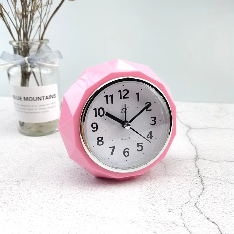 Round Alarm Clock Diamond-Shape Electronic Watch Small Mute Bedside Pointer Clocks Double Bell Silent Desk Table Decor Clock