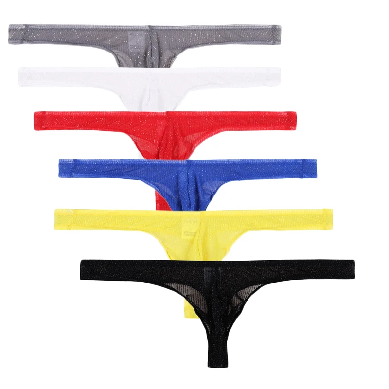 6PCS Men Thongs  G Strings Mesh Underwear Summer Hollow Breathable Comfortable Transparent Underpants Sissy Panties Jockstrap