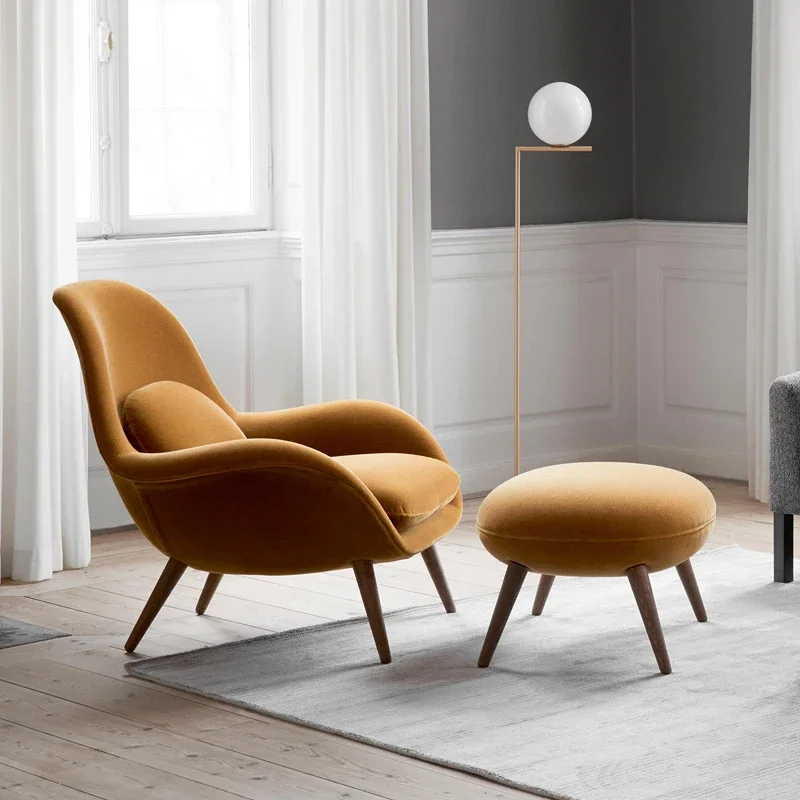 Velvet Upholstered Fabric Wooden Leg Chaise Living Room Furniture Single Sofa Chair Hotel Lounge Leisure Armchair image 4