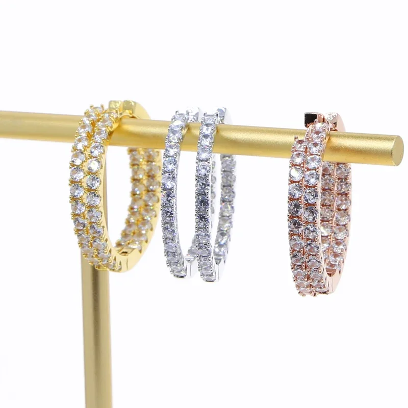 Medium Sized CZ Hoop Earring with Iced Out Bling 5A Cubic Zirconia, Trendy Women\'s Jewelry