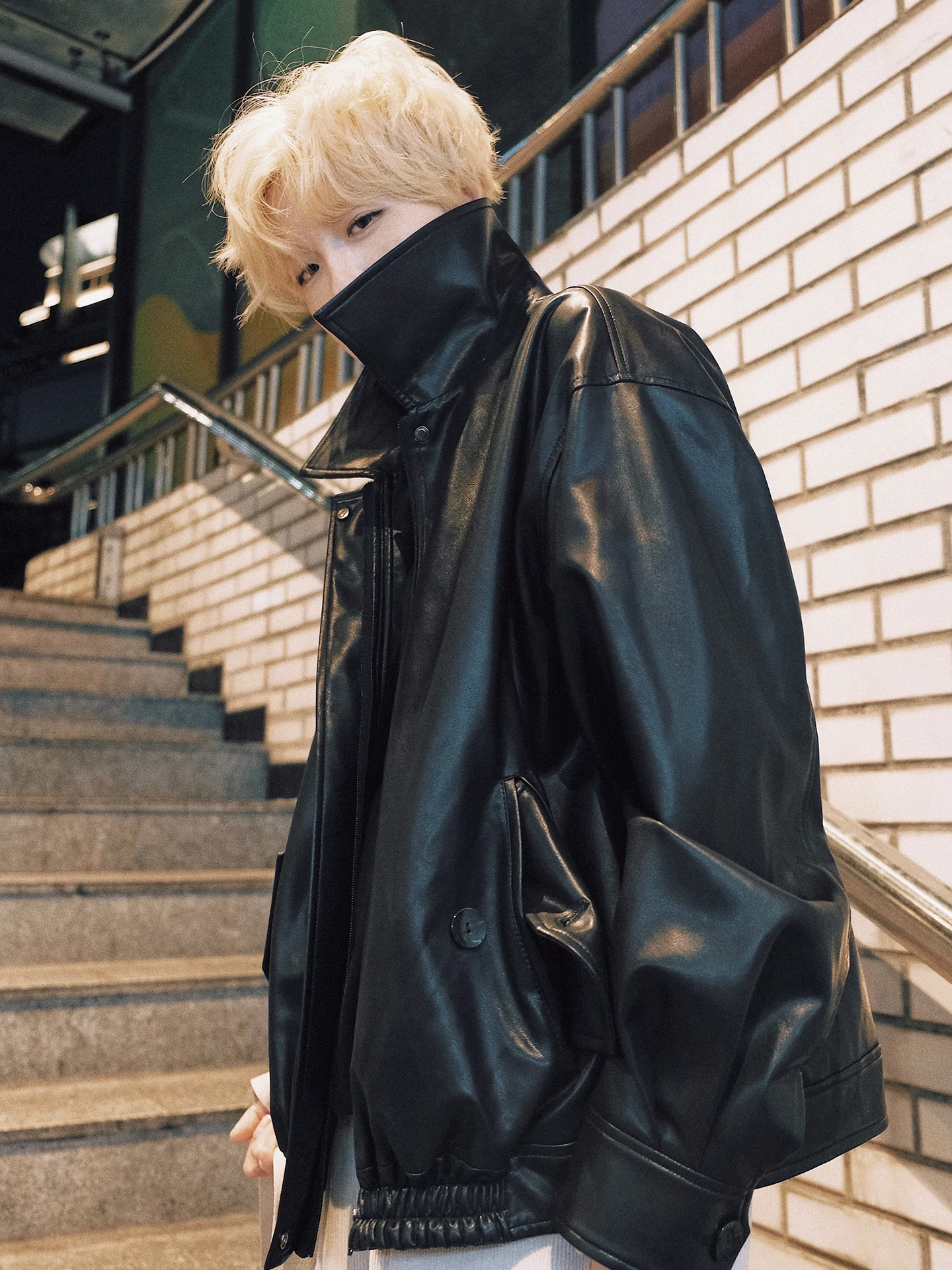 

Stillyou Retro Sle Women's Loose Fit Bla Biker Jaet Cool And Sli Leather Coat with kets PU Leather Long Sve