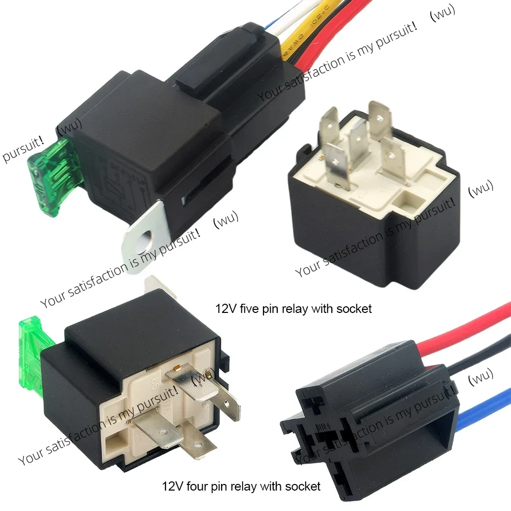 12V Suitable for DC 4-pin 5-pin copper terminal car relay, with seat socket fuse on/off car motor relay