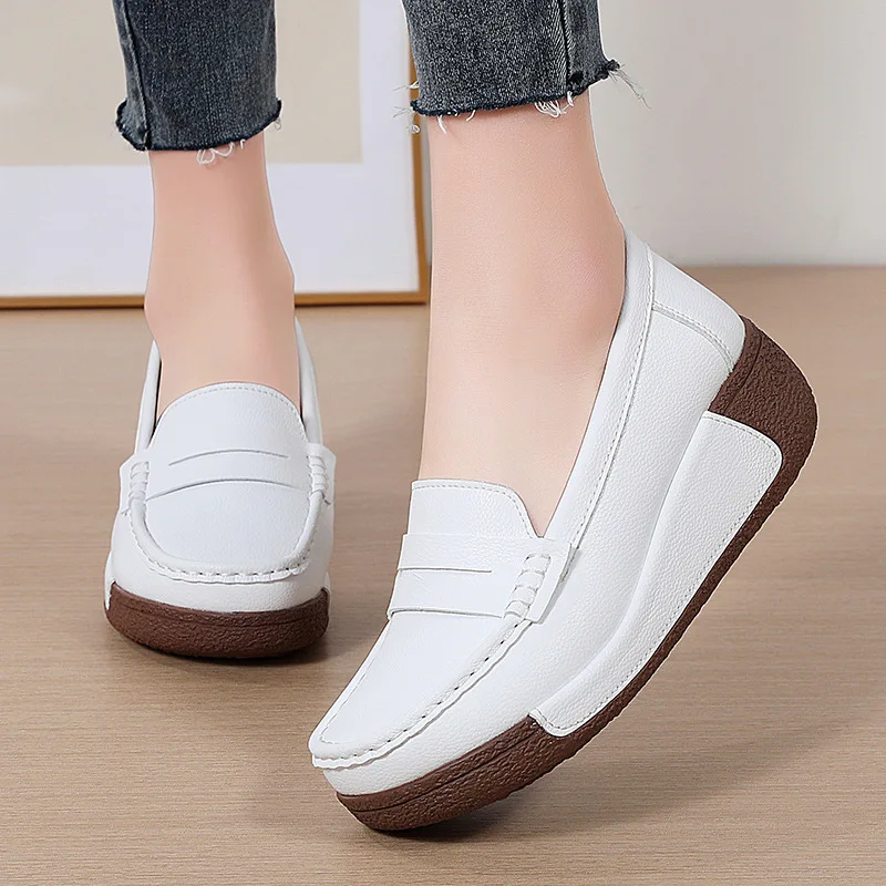 High Heel Women Shoes 2024 Women Genuine Leather Casual Shoes Breathable Fashion Waterproof Wedges Platform Shoes Women Sneaker