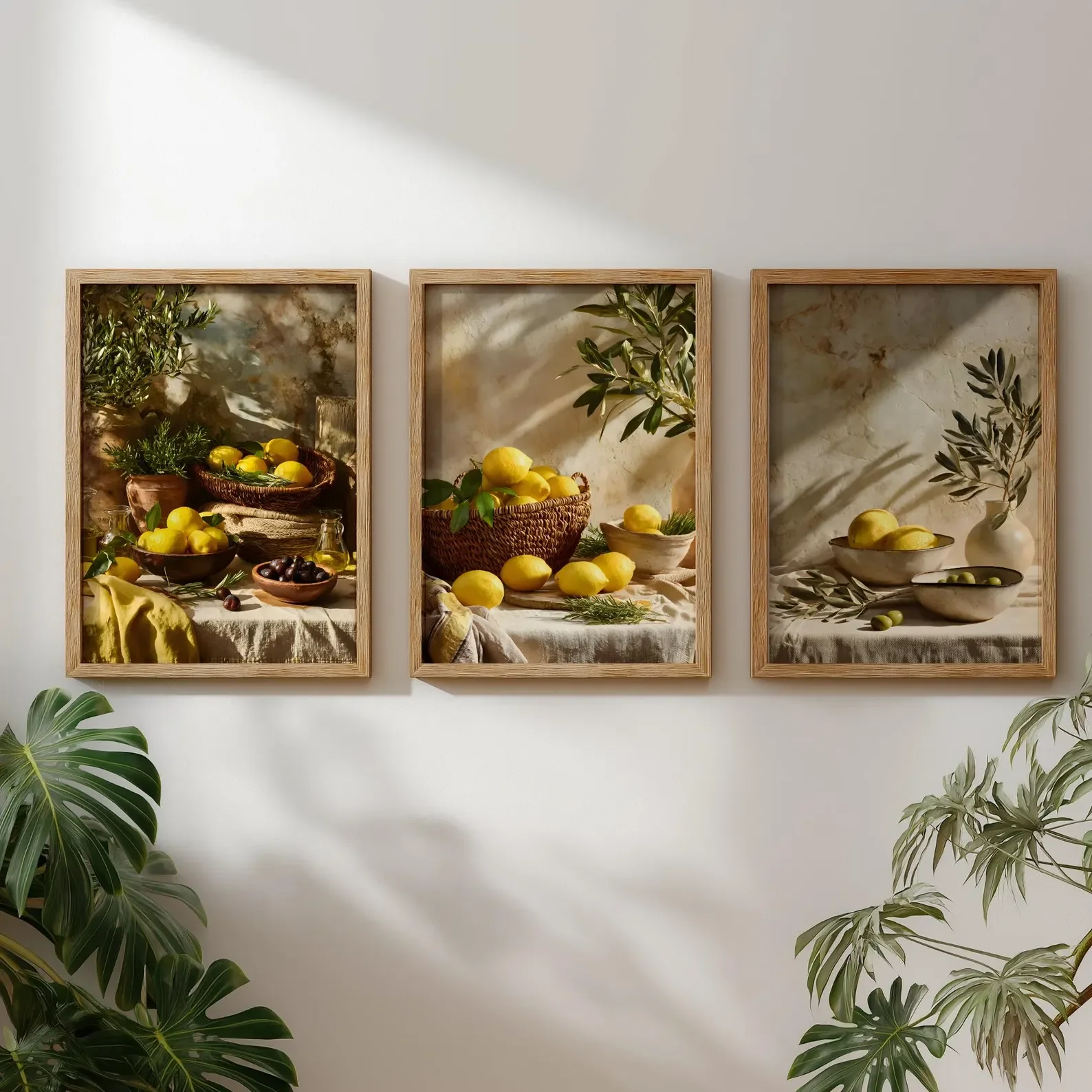 3PCS Mediterranean Lemon Wall Art  Olive Branch Kitchen Poster  Italian Farmhouse Still Life Canvas Paintings for Room Decor