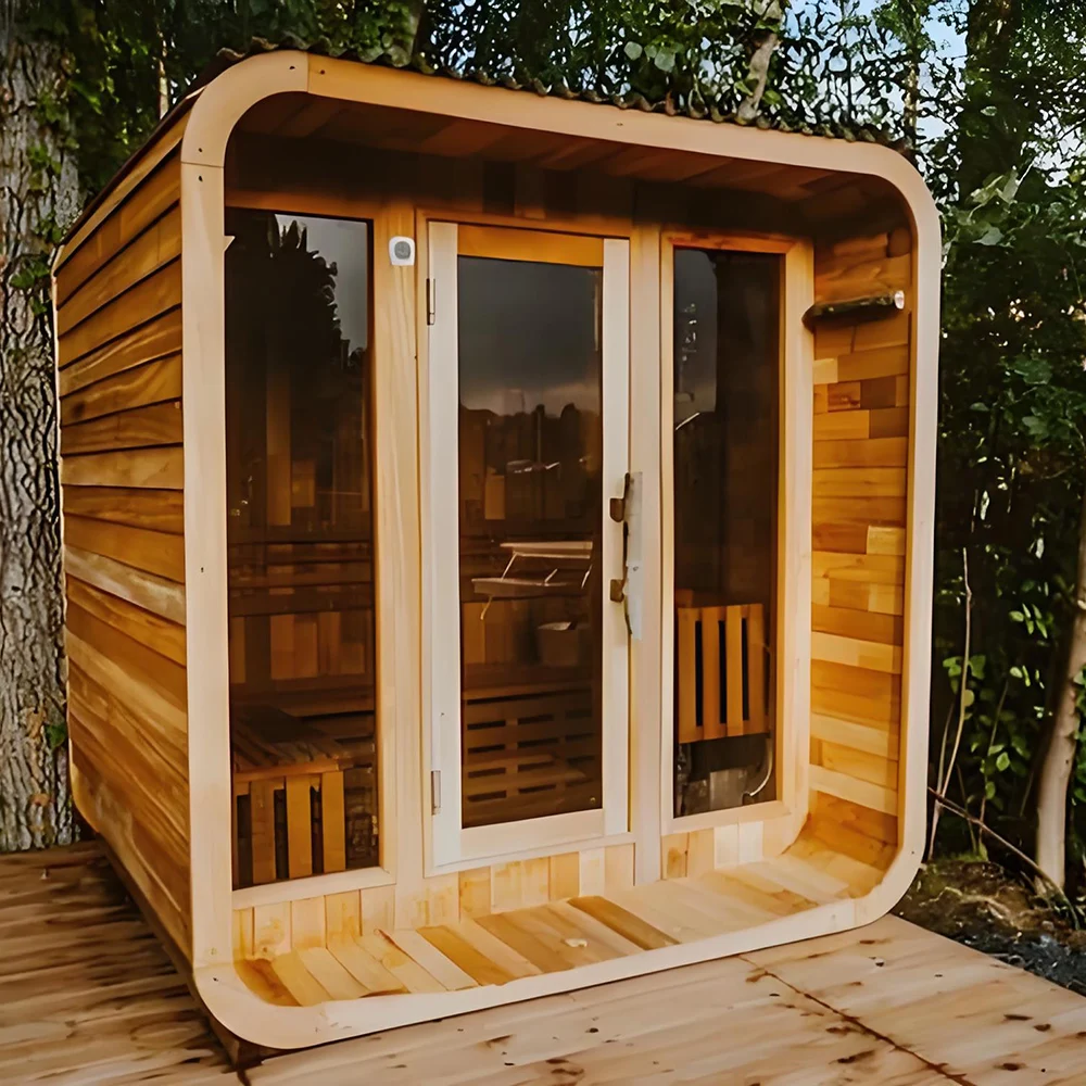 Triunity Sauna Room Cube Room Outdoor Wood Red Cedar Steam Barrel Luxury Solid Red Cedarhemlock Wooden Room