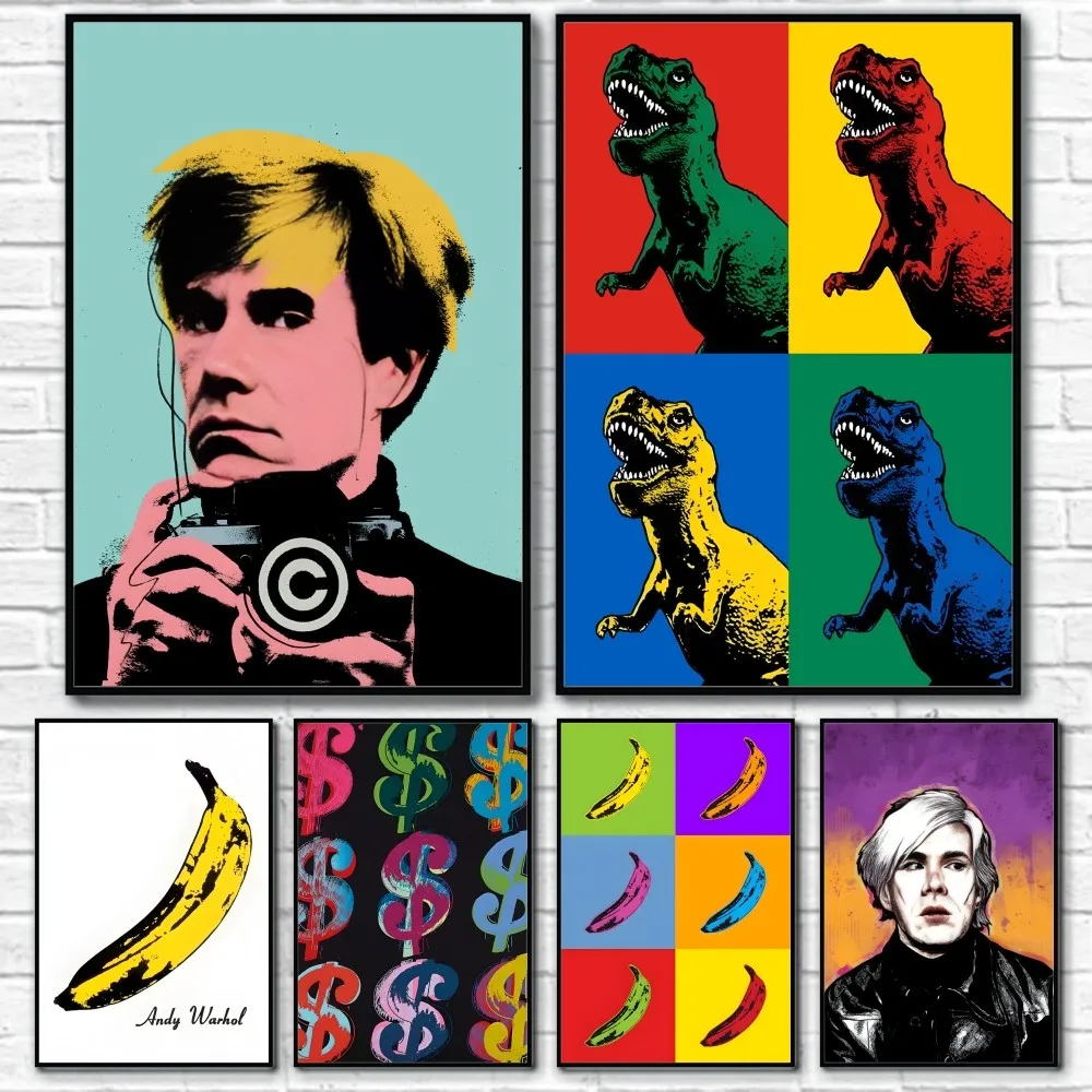 

A-Andy Warhol Colorful Cow Banana Cat Poster Sticky Wall Art Printing Waterproof Home Living Bed Room Bar Aesthetic Decor