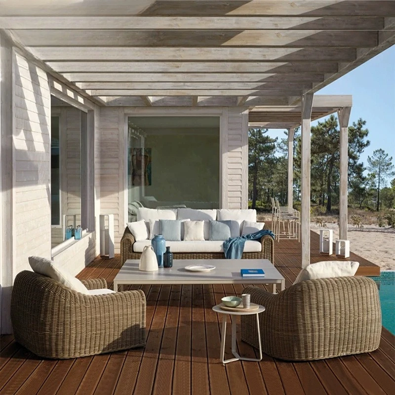 Outdoor villa garden sofa leisure hotel terrace rattan sofa combination outdoor waterproof and sunscreen bed and breakfast sofa
