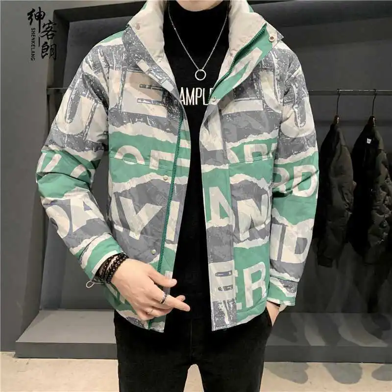 Down and Cotton Jacket Men's Trendy Brand Stand Up Collar Camouflage Top Thick Men's Jacket