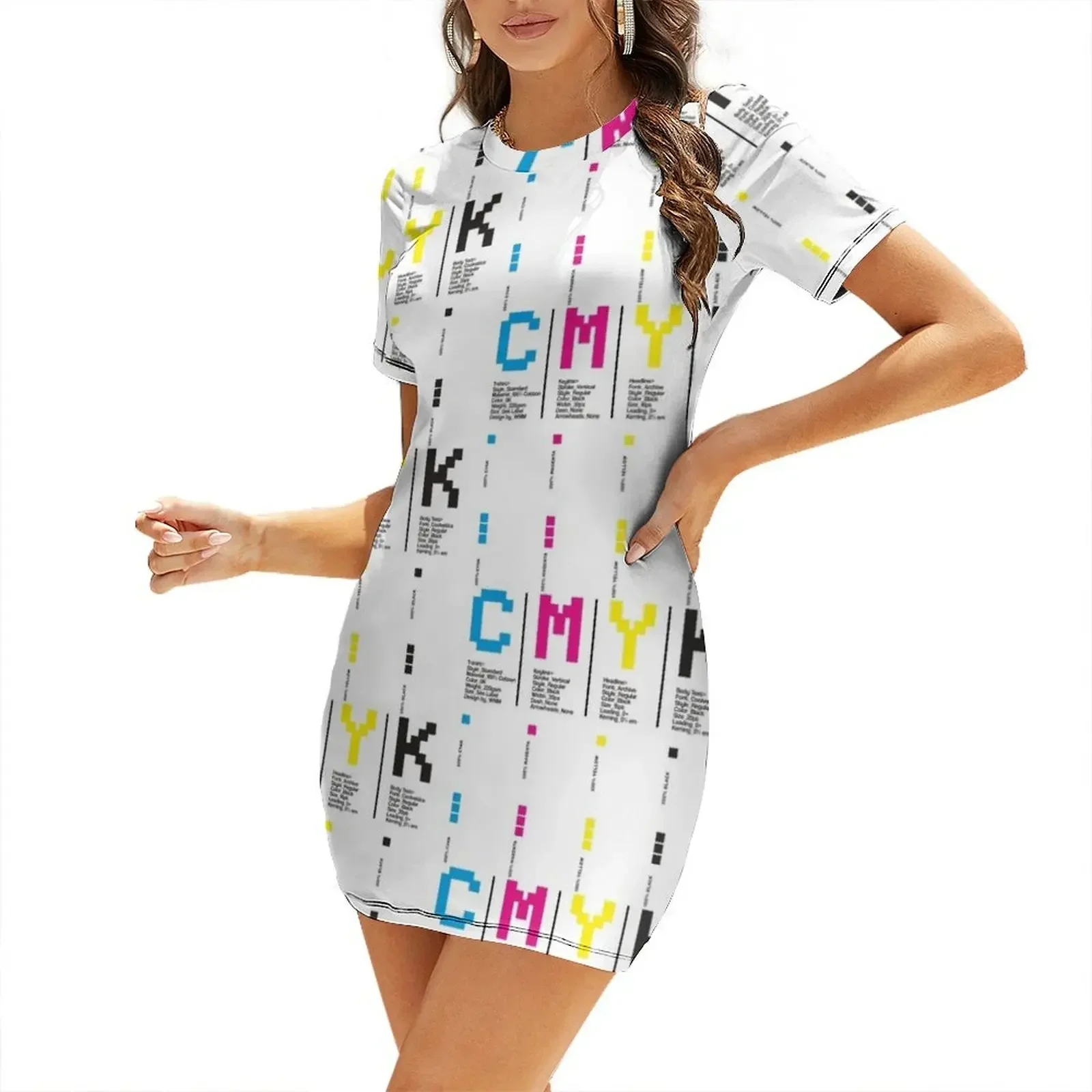 

CMYK Color Typography Typeface Prepress Graphic Design Short-Sleeved Dress Woman fashion party dress women elegant luxury