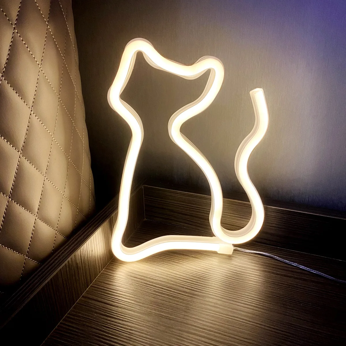 Panneau Néon Chat avec Batterie et USB, Touriste, Lumière 62 LED pour ix, Maison, Décoration de Mariage, Lampe de Table, Cadeau de Noël et de la Journée de Léon