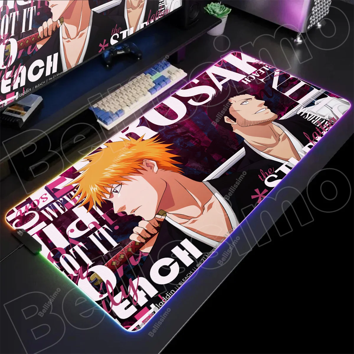 

Anime BLEACH RGB Mousepad Gaming Accessories Large Mouse Pad LED Light Desk Mat Pc Computer Gamer Keyboard Mat Gamer Xxl Deskmat