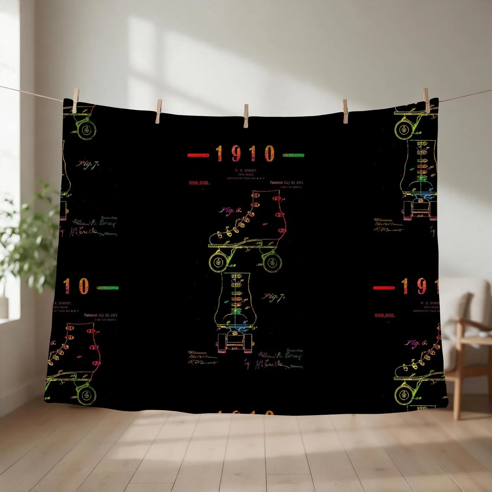 Skater roller skate Vintage Patent art Drawing Print - colorful patent art Throw Blanket