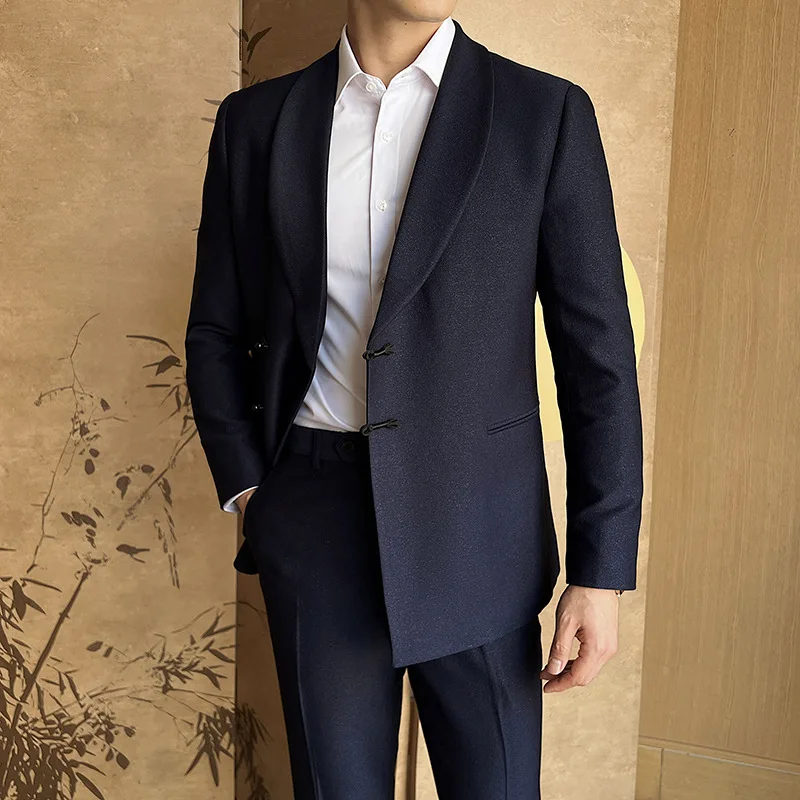 Allingentle Men Slim Fit Suit Single Breasted Suit Mens 2 Piece Set Elegant Banquet Suit Business Outfits Customize