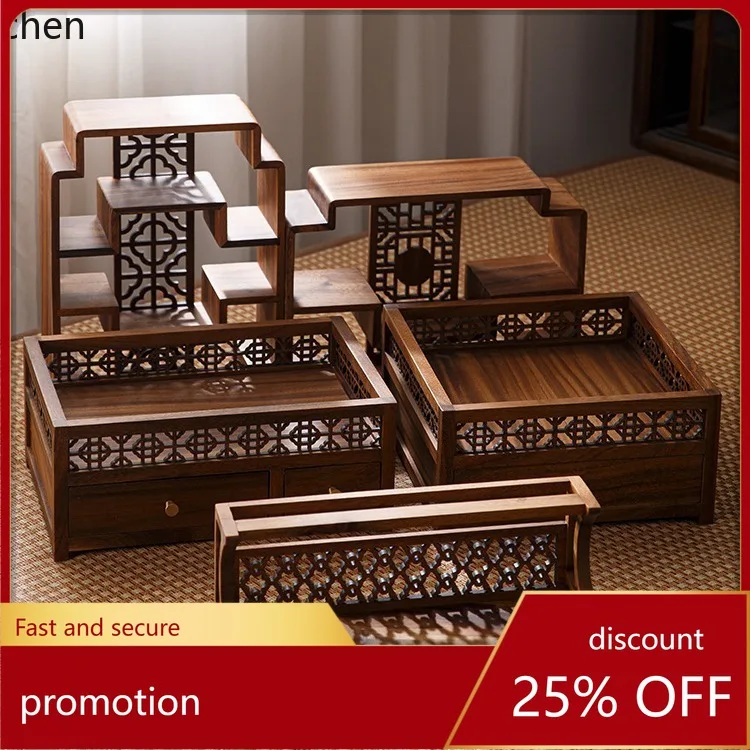 CZ Walnut Wood Shelf Small Desktop Tea Cup Display Rack Storage Display Shelf