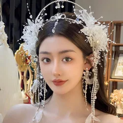 Fairy Long Tassel Hair Ornaments Fashion Hair Hoop Ear Clip Set Fairy Hair Crown Headdress Headpiece Women Hair Accessories
