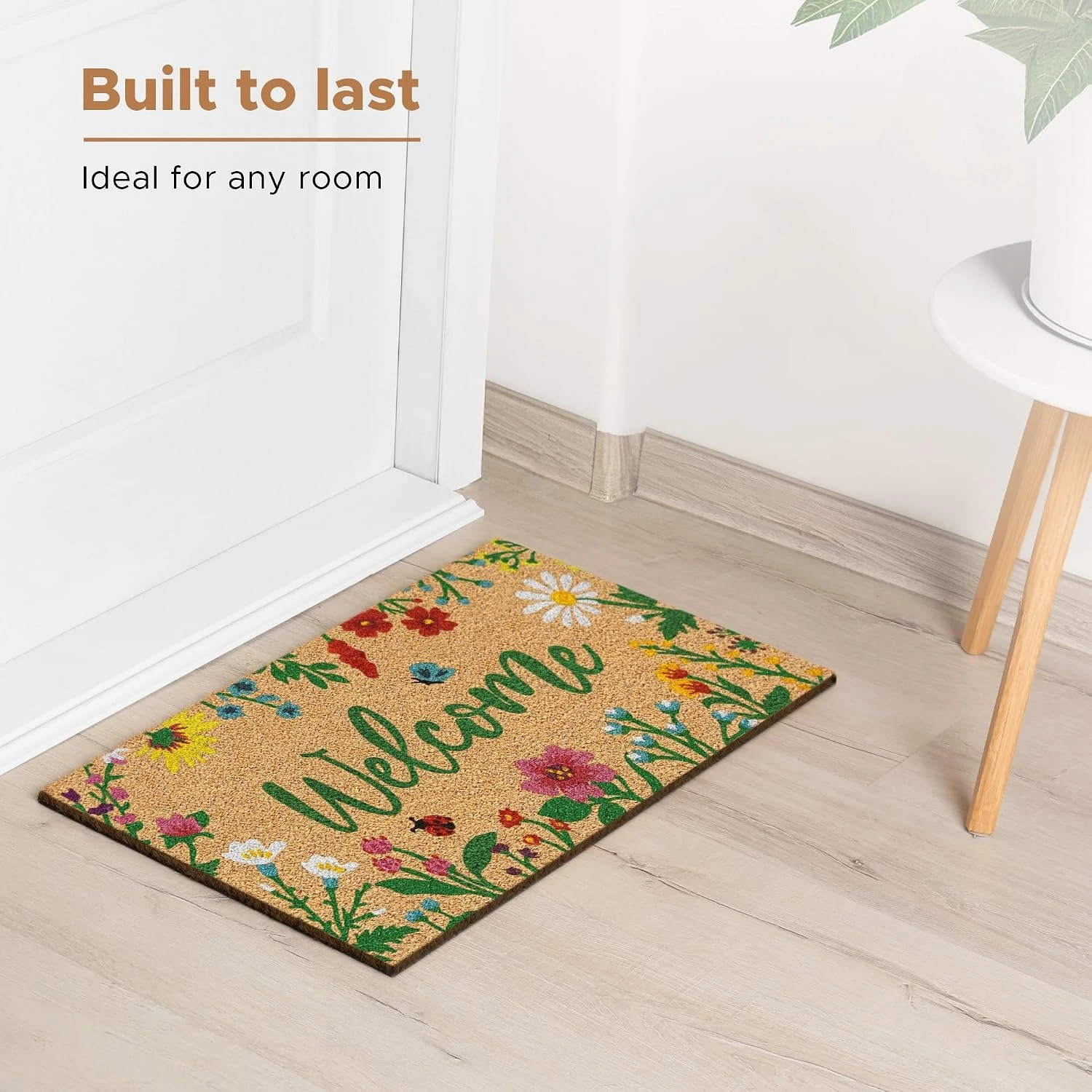 Washable Beige Floral Vintage Flower Doormat Welcome Small Door Mat Entrance Entry Door Rug Indoor Outside Machine Wash Lounge