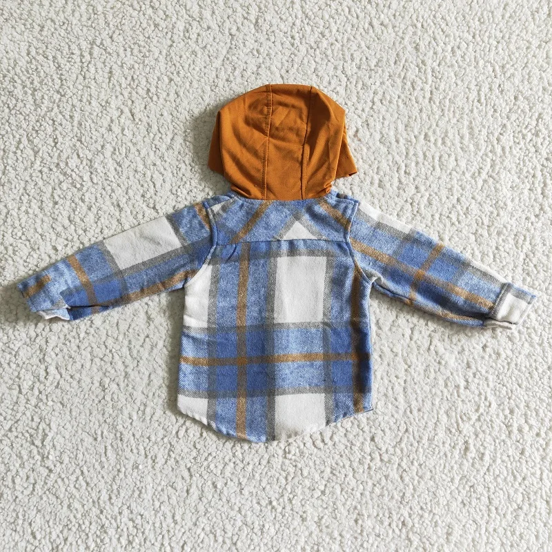 New Children's Clothing Boys Girls Green Plaid Hooded Long Sleeve Shirt Outwear Long Sleeves Hoodies Top Baby Clothing Coat