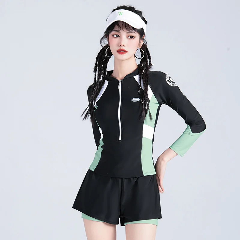 

Conservative Slimming Belly Covering Swimsuit for Women, Long Sleeves, Sports Training, Sweet Hot Spring Girl, Student Swimwear