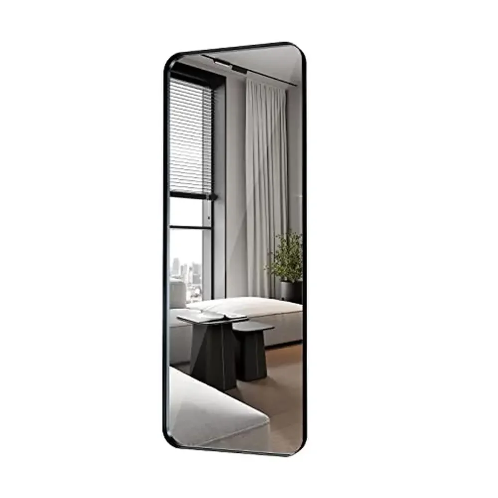 Wall Mounted Full Length Body Mirror 18x48 Inch Black Metal Framed Tall Bathroom Mirror