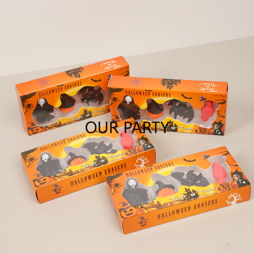 2 Boxes Trick or Treat Pumpkin Ghost Bat Painting Erasers for Kids Halloween Theme School Stationery Gift Birthday Party Favors