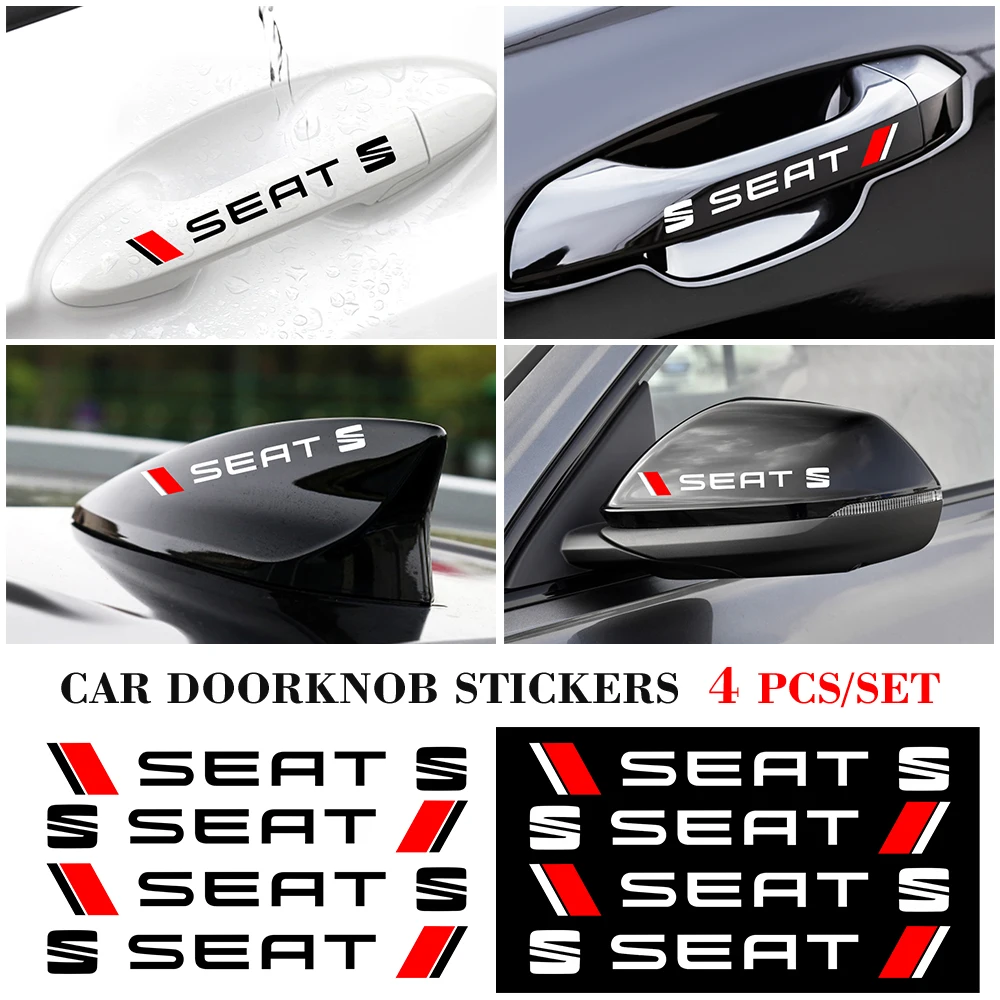 4pcs Car Styling Door Handle Stickers Tire Rear View Mirror Decals For Seat FR cupra Leon 2 mk2 mk3 5f Ibiza Altea Alhambra