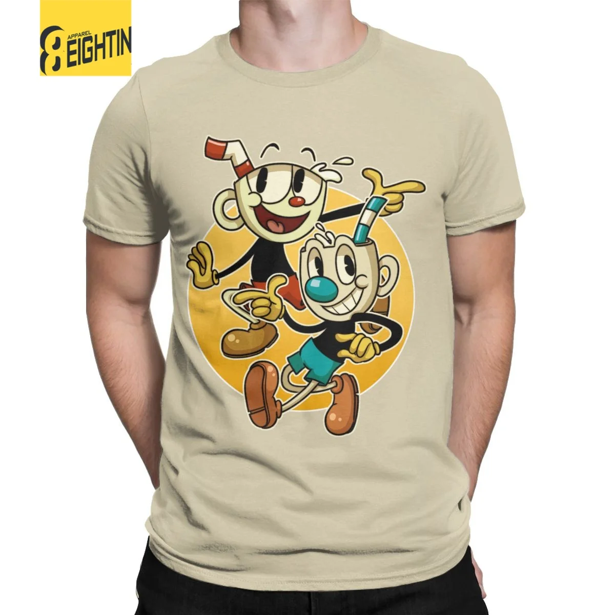 Cuphead & Mugman Retro Games Men's T Shirts Funny Tee Shirt Short Sleeve O Neck T-Shirts Cotton Plus Size Clothing