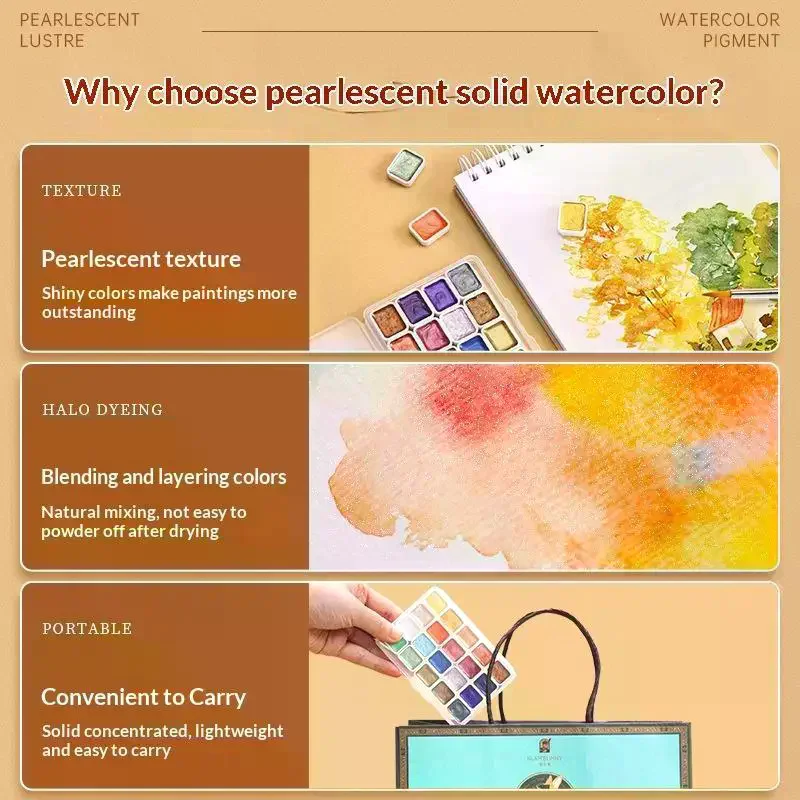 20 Colors Metallic Pearlescent Solid Watercolor Paint Set With Glitter Effect For Artist Painting Sketching Art Creation