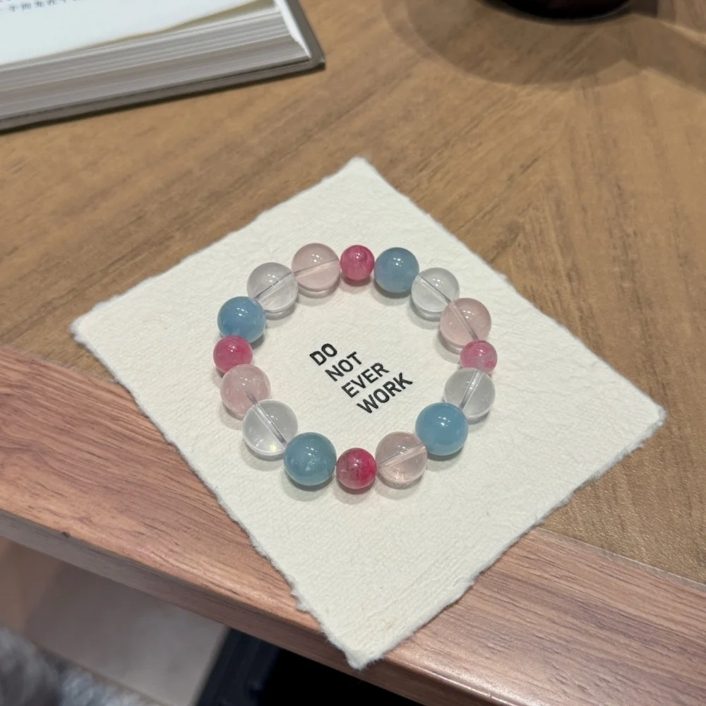 13MM Natural Rose Quartz & Aquamarine Rhodonite Bead Bracelet Crystal Healing Fashion Jewelry Gift for Women