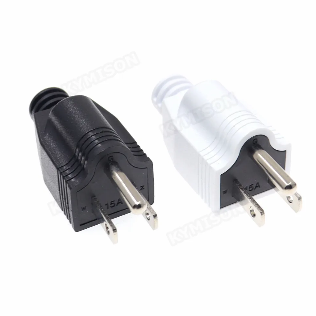 US American 3 Pin Nema 5-15P AC Electrical Power Male Plug Adaptor Adapter Wire Rewireable Extension Cord Connector