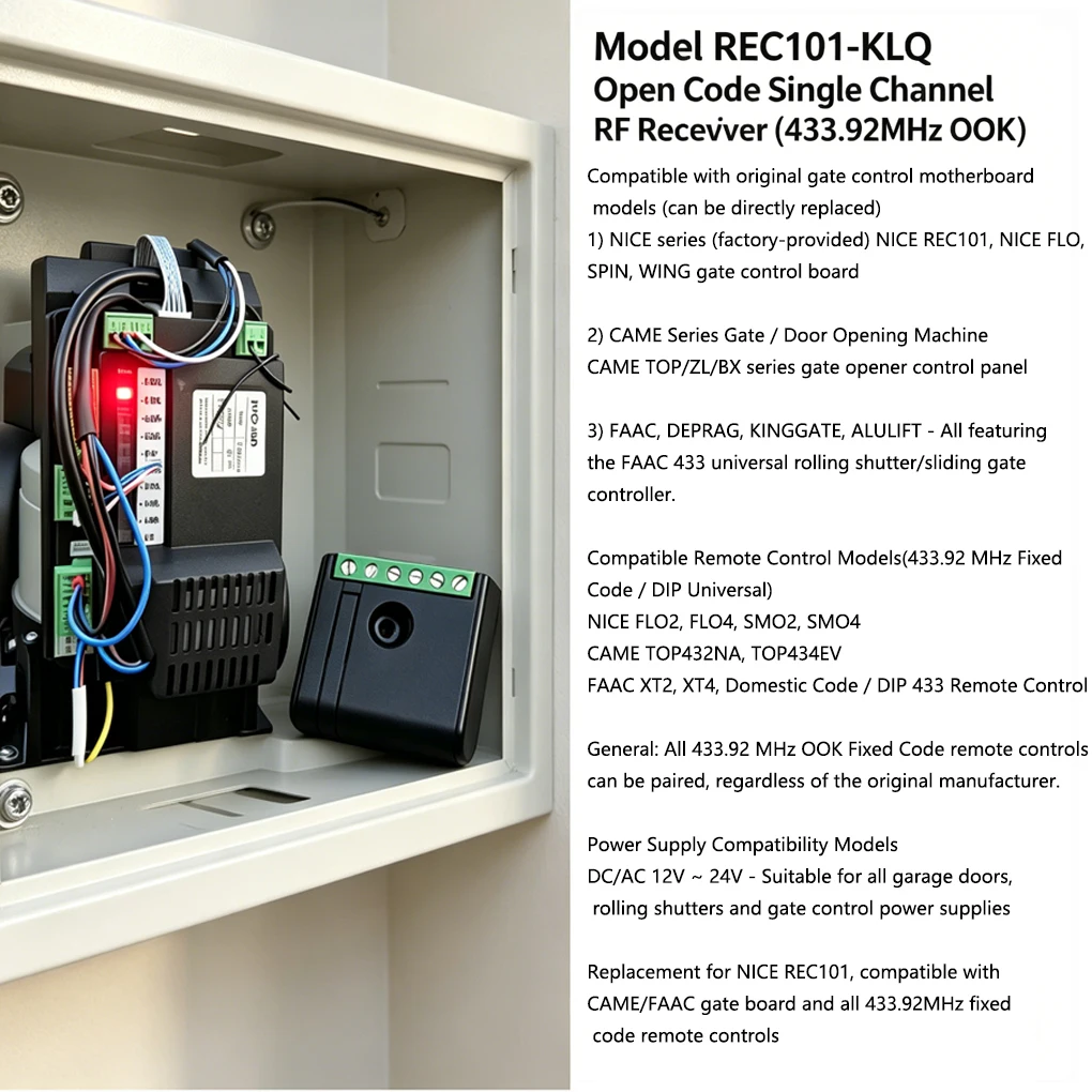 3 Working Modes Wireless Remote Control Receiver 433MHz for Electric Rolling Shutter & Automatic Gate Motor Upgrade