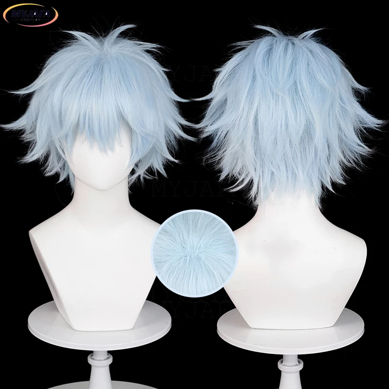 

Anime NANA Okazaki Shinichi Cosplay Wig Light Blue Fluffy Short Heat Resistant Synthetic Hair Party Unisex Wigs + Wig Cap