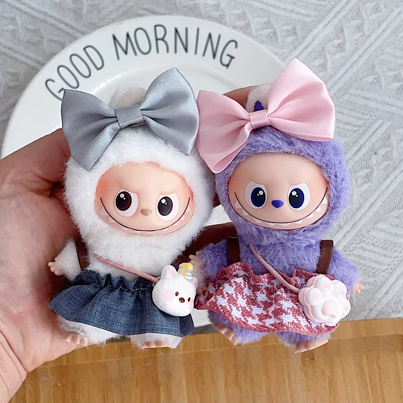 Vêtements de poupée pour Mini LABUBU 10cm, robe de Style élégant, robe de princesse douce avec nœud, accessoire pour cheveux, petit sac mignon, nouvelle collection 4.0