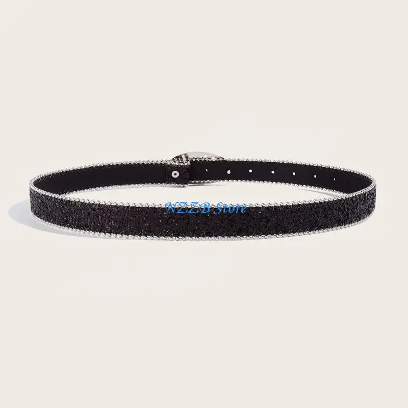 

T21F Sexy Waist Belt Jeans Belt PU Belt Casual Ceinture Punk Round Buckle Modern Belt Street Dance Glittered Belt
