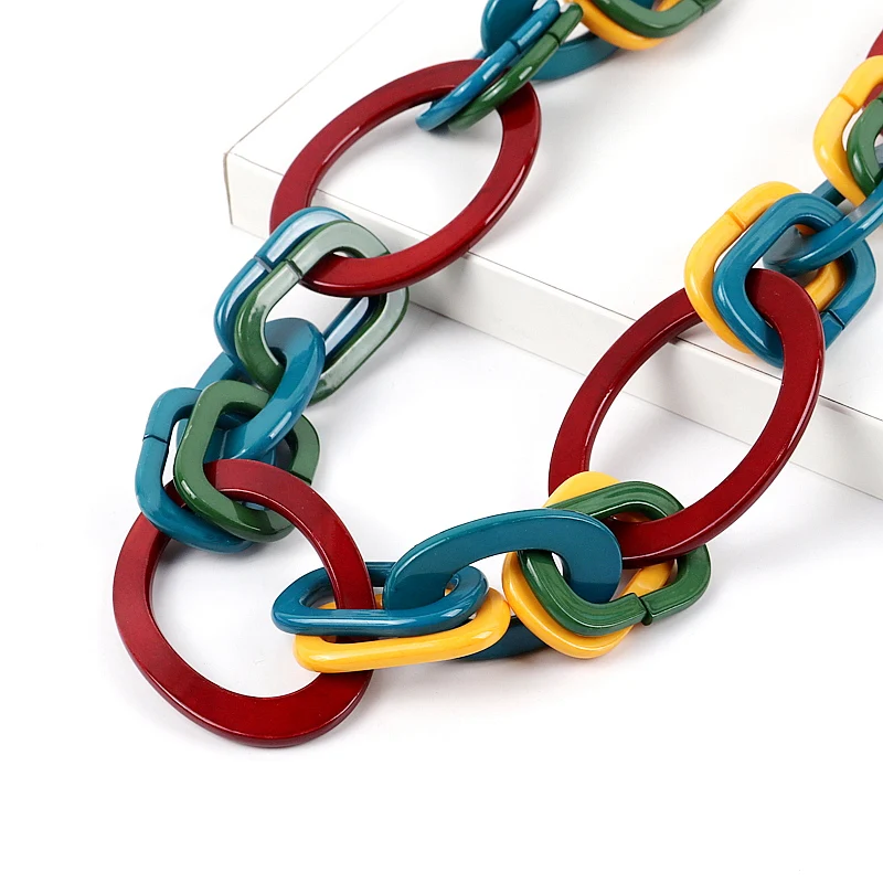FishSheep Bohemian Geometric Acrylic Long Chain Necklace for Women Resin Big Multi Color Links Necklaces Collar Party Jewelry