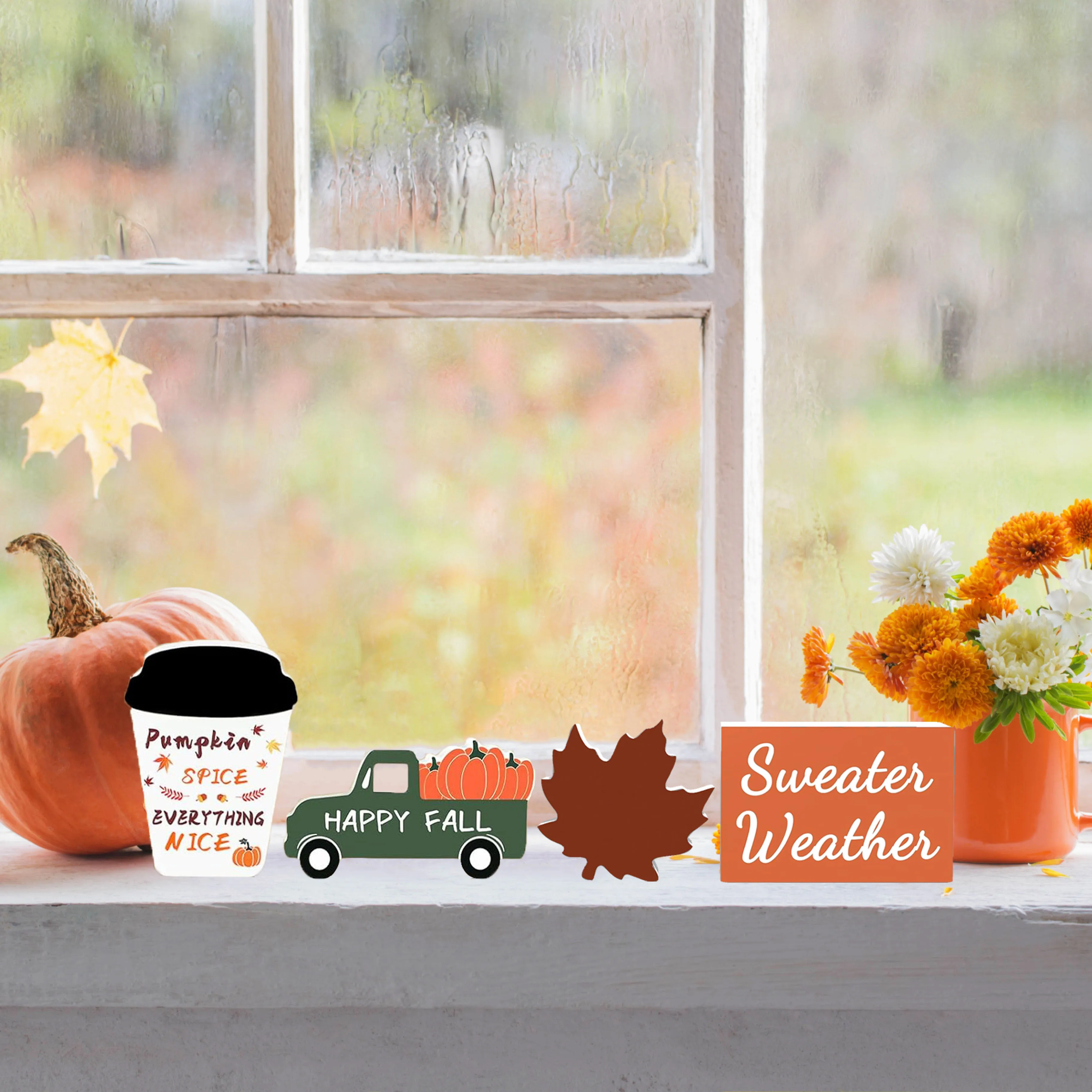 4 pieces of autumn Thanksgiving decoration wooden layered tray decoration desktop logo Thanksgiving autumn decoration