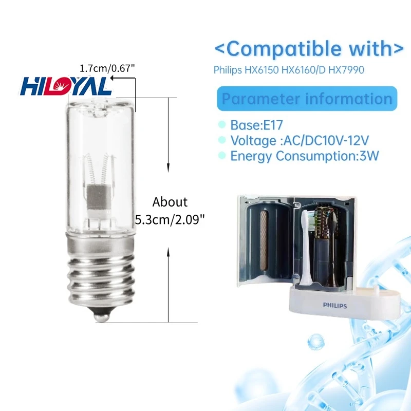 

Лампа для дезинфекции Hiloyal Home из кварцевого стекла, УФ-лампа DC12V 3W с заряжаемым конденсаторным проводом