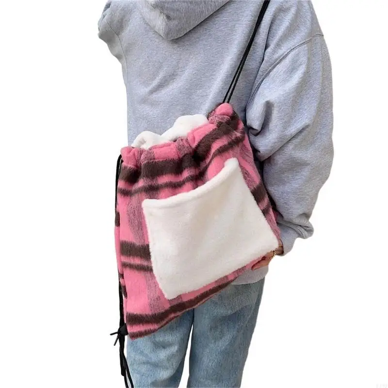 

F19F Women Shoulder Bag Large Capacity Drawstring Backpack Fashion Student School Bag