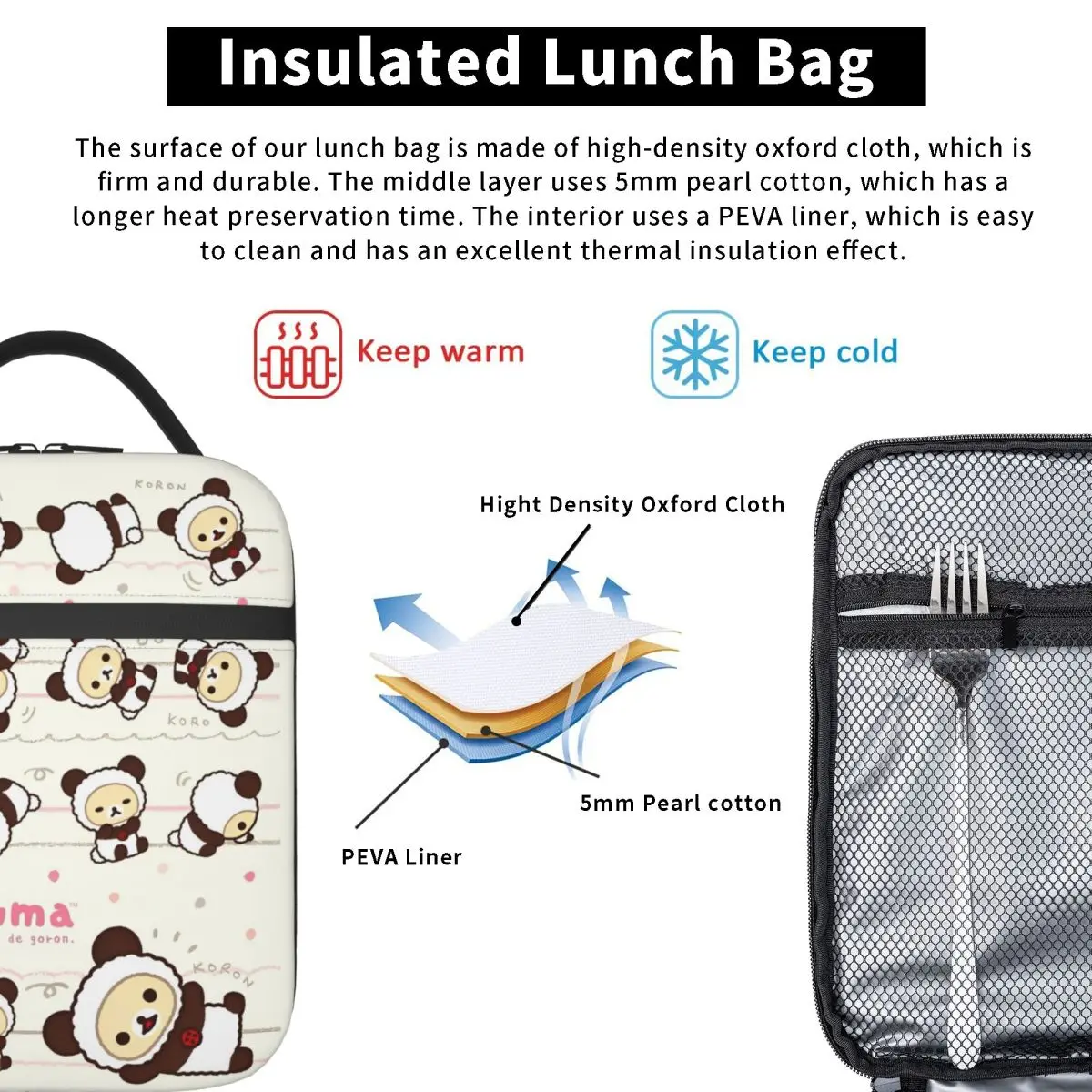 Rilakkuma การ์ตูนถุงอาหารกลางวันหมีสัตว์กล่องอาหารกลางวันสําหรับผู้หญิง Retro Custom Thermal Tote กระเป๋าถือ Oxford Cooler Bag