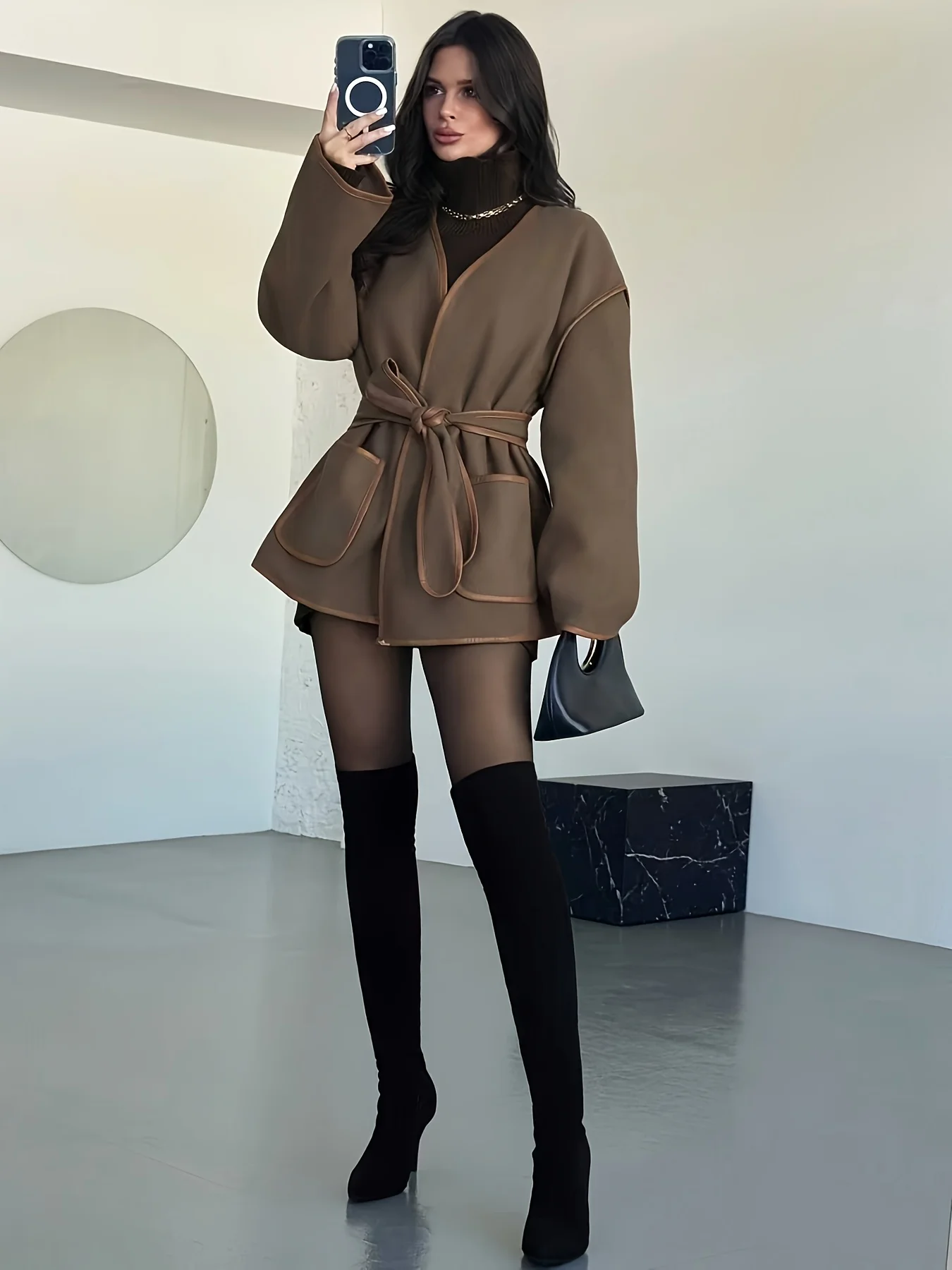 سترات نسائية جديدة للخريف والشتاء بأكمام طويلة سترة نسائية أنيقة برباط علوي معطف نسائي ملابس خارجية Chaquetas De Mujer Q1844 #3