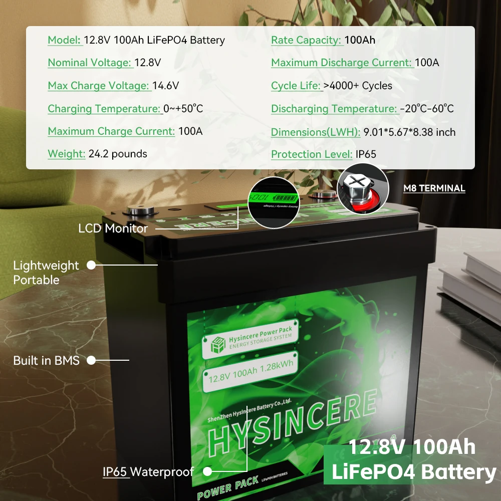 HYSINCERE 12V 100Ah LiFePo4 Battery Pack Built-in BMS for Solar Rv Home Energy Storage Cell New Lithium Iron Phosphate Batteries