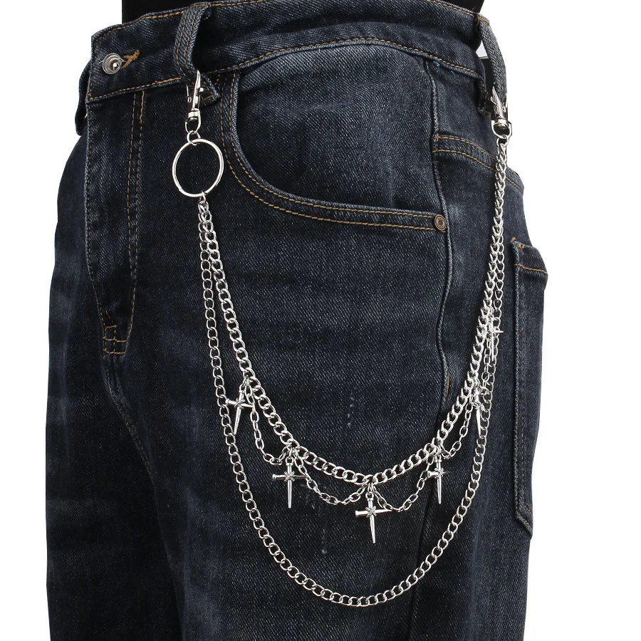 

Fashionable Punk Cross Pendant Pants Chain Unisex Multi-layer Body Waist Chain Accessory for Street Style Hip Hop