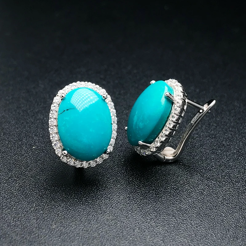 Trendy Natural Turquoise Earrings Sterling 925 Silver Gemstone 16*12mm Jewelry for Women Birthday Party Christmas Gift