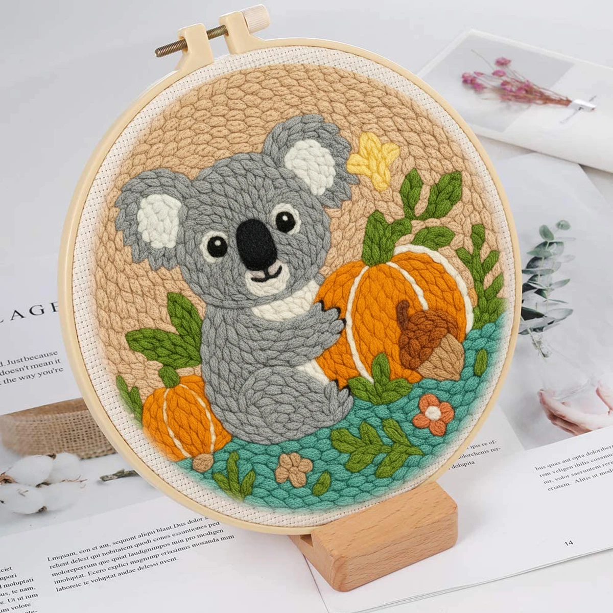 DIY Koala animals Craft Punch Needle Embroidery Kits Sewing Kit Needlework Cross Stitch for Beginner Set Home Painting Decor