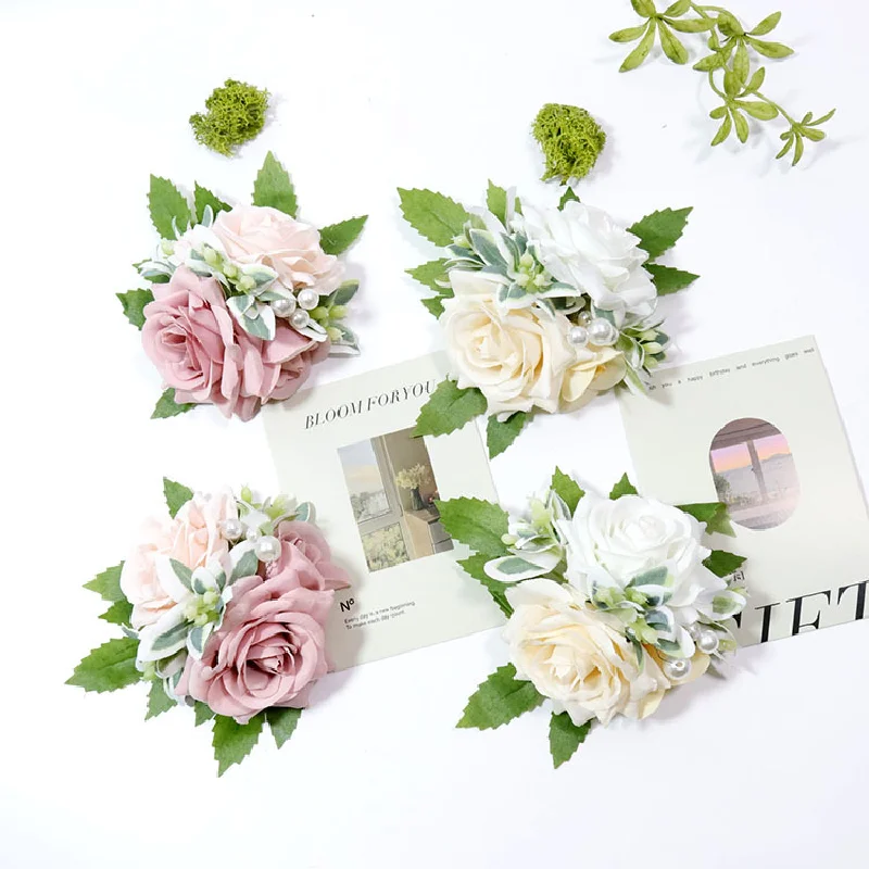 Boutonniereと手首のコサージュ、結婚式用品、宴会のゲストのシミュレートされた花、花嫁のマルチコート、453