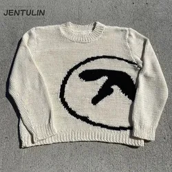 Punk Men's Knit Streetwear Aphex Twin Sweaters Hip Hop Winter Casual Harajuku Clothes Pullover Goth Vintage Tops Y2k Jumper Coat